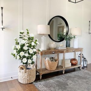 43.3"/3.6FT Artificial Camellia Tree Fake Outdoor Tree with 32 Blooming Flowers White Tree for Summer Home Front Door Indoor Decor (Including Dried Moss)